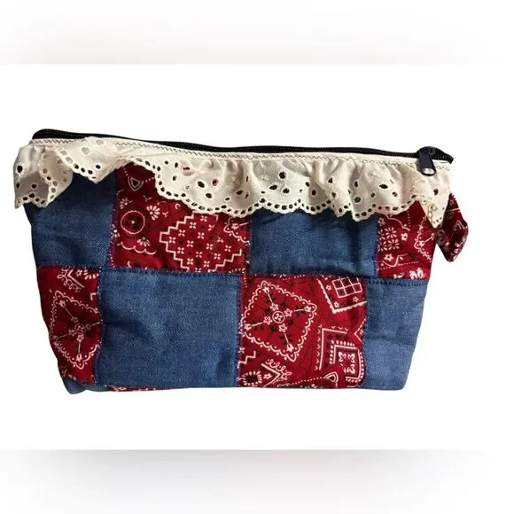 Denim and Red Bandana Cosmetic‎ Bag
