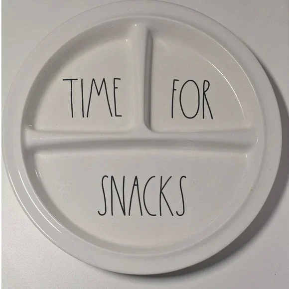 Rae Dunn Baby Melamine Toddler Child Divided 4 Plate Snacks Time For Snacks 8.5