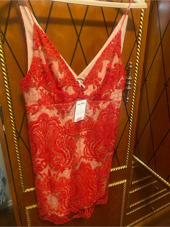 Rare vintage Free People Red Lace Mini Dress