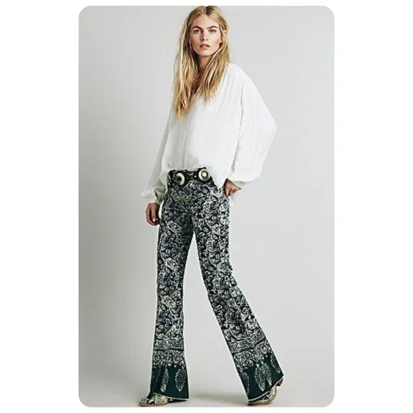 RARE Free People New Delhi Paisley Corduroy Flare Pants sz 31
