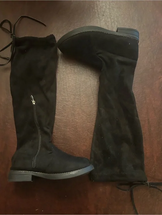 Amazon Black Knee-High Girls' Suede-Look Boots with Side Zipper