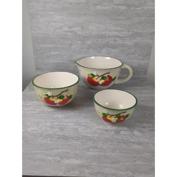 Nesting‎ Mixing Bowls Set Of 3, Apple Tree Design, Ceramic