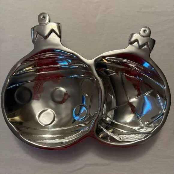 Holiday Ornament Divided Serving Dish | Cast Aluminum Candy/Nut Tray | Christmas