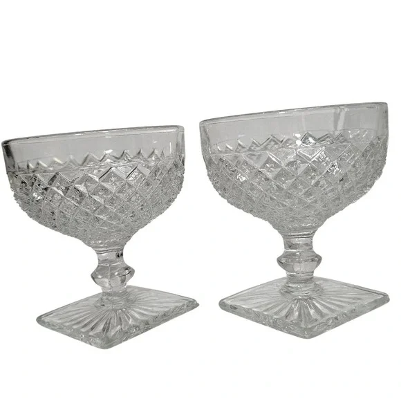 Crystal Glassware Dessert Coupe Goblet Footed Dish Set of 2‎ Pressed glass