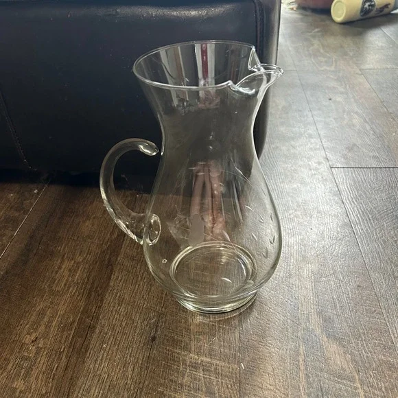 Princess House Heritage Etched Floral‎ Clear Glass Pitcher 10 Inch Vintage 2 Qt