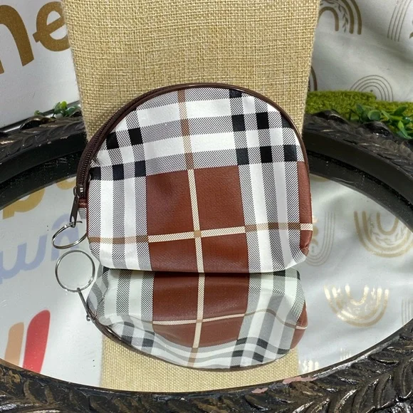 Plaid Cosmetic Bag - Brown and Black