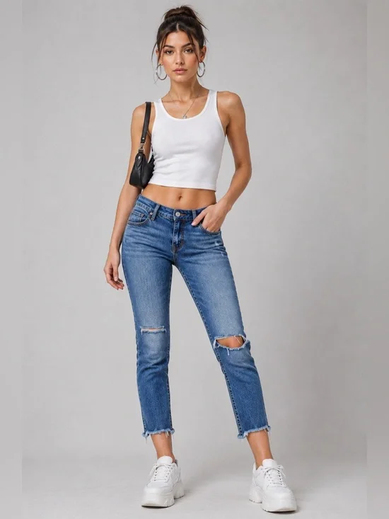 Free People Y2K Low Rise Distressed Raw Hem Ankle Jeans Size 26
