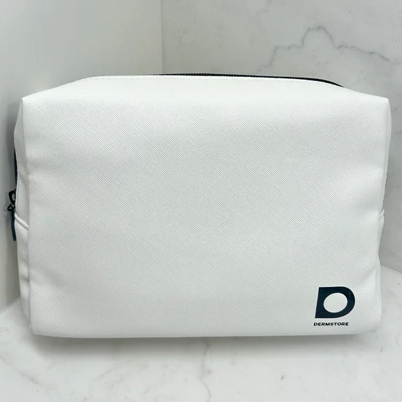 Dermstore Ivory & Black Lined Zip Top Cosmetic Bag - NWOT - Unused‎