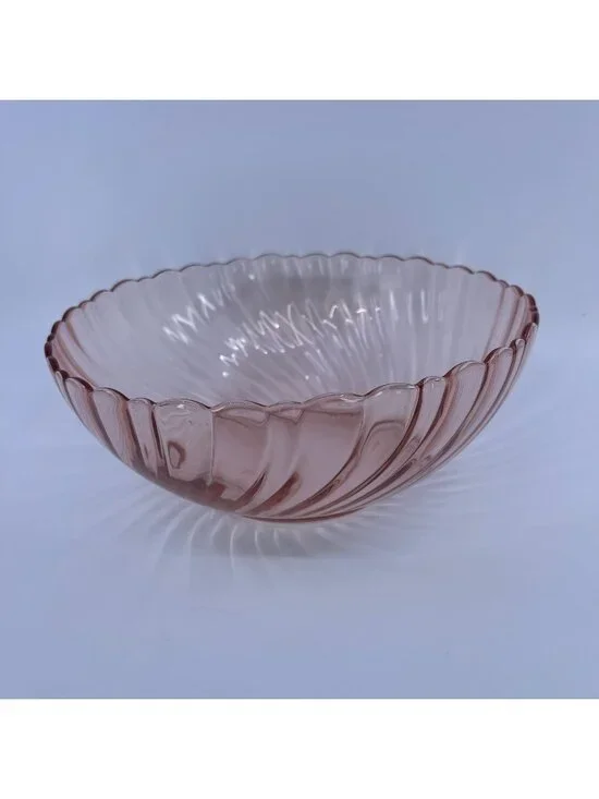 vintage arcoroc rosaline pink swirl glass serving bowl with scalloped edge franc