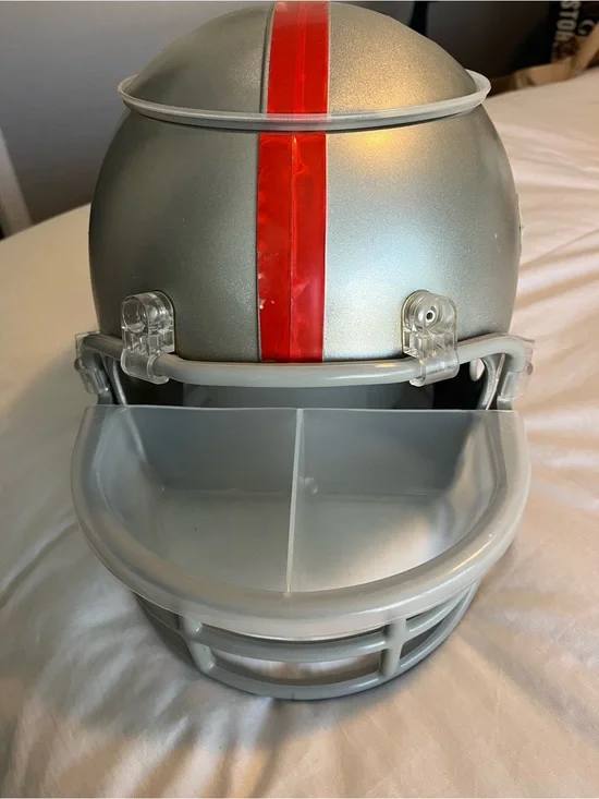 Silver Football Helmet Chip N Dip Dish with Red Stripe