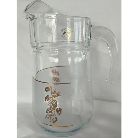 MCM Frosted Glass Gold Leaf Pitcher Pasabahce Turkey Art‎ of Glass Circle