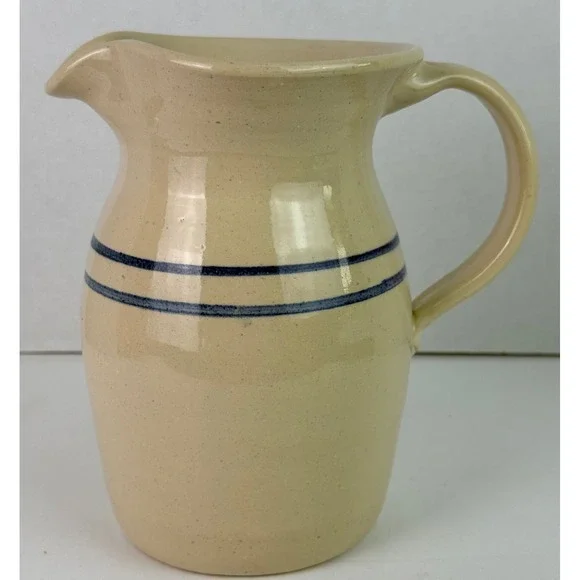 Vintage Marshall Pottery Handcrafted Double Blue Band Pitcher 7-3/4