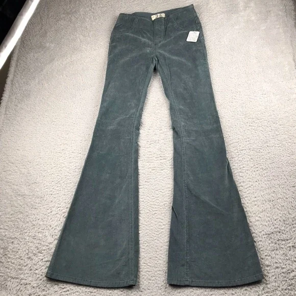 We The Free People Pull-On Corduroy Flare Pants Womens 26 Stiffkey Blue NEW NWT