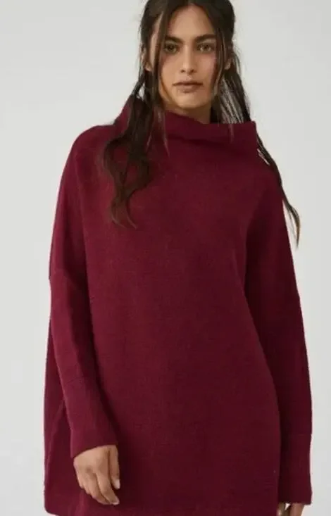 Free People ribbed ottoman oversized cranberry sweater Small