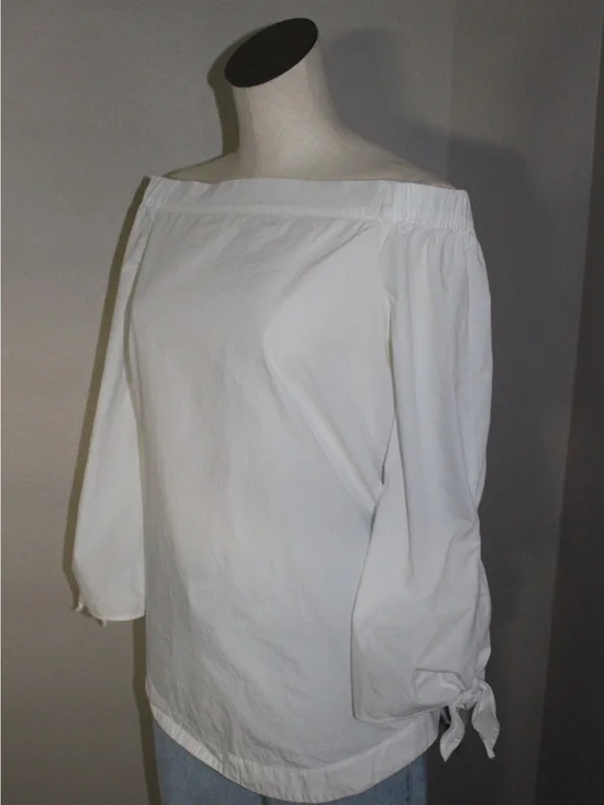 Free People Off-Shoulder White Tie-Sleeve Top