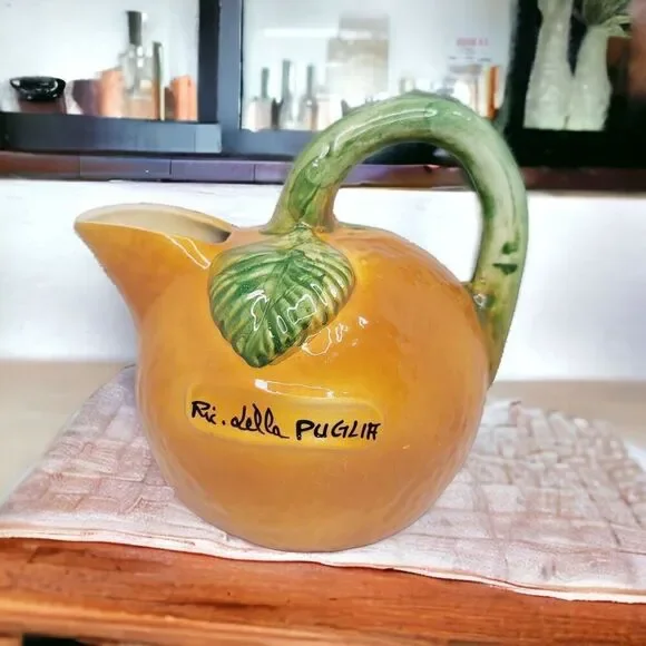 VINTAGE ORANGE SHAPED ITALIAN POTTERY PITCHER GLAZED‎ CERAMIC