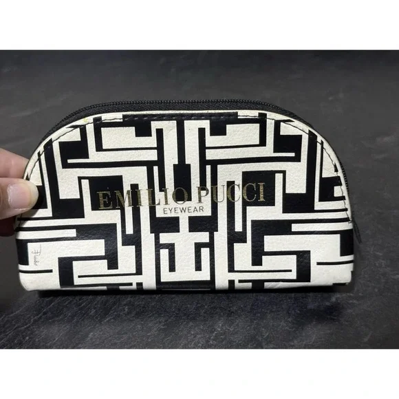EMILIO PUCCI Eyewear Bag Case White Black Sunglasses Cosmetic Bag Purple Suede
