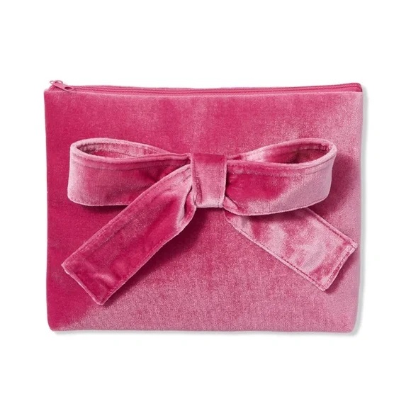 Ulta Plush Pink Bow Makeup Bag Velvet
