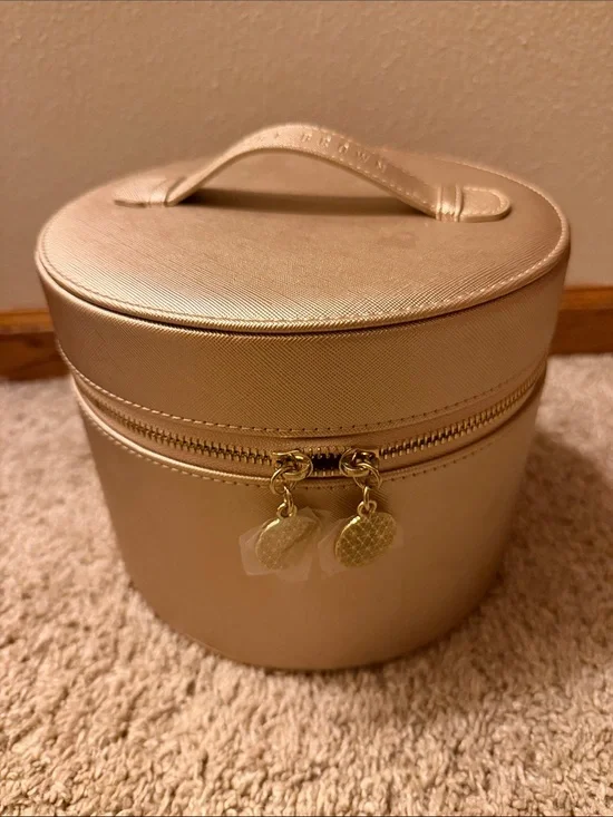 Bobbi Brown, Gold Round Large Cosmetic Makeup Bag + Mirror, 8x8x6.5 NEW!!