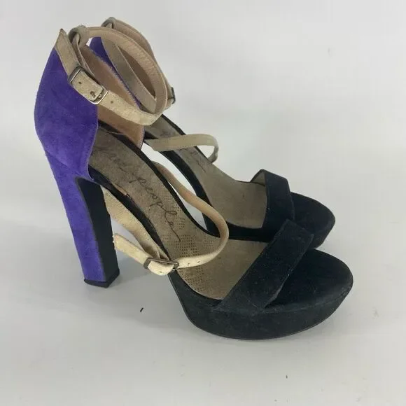 Free People Women's Colorblock Open-Toe Suede Strappy Platform Heels Size 8