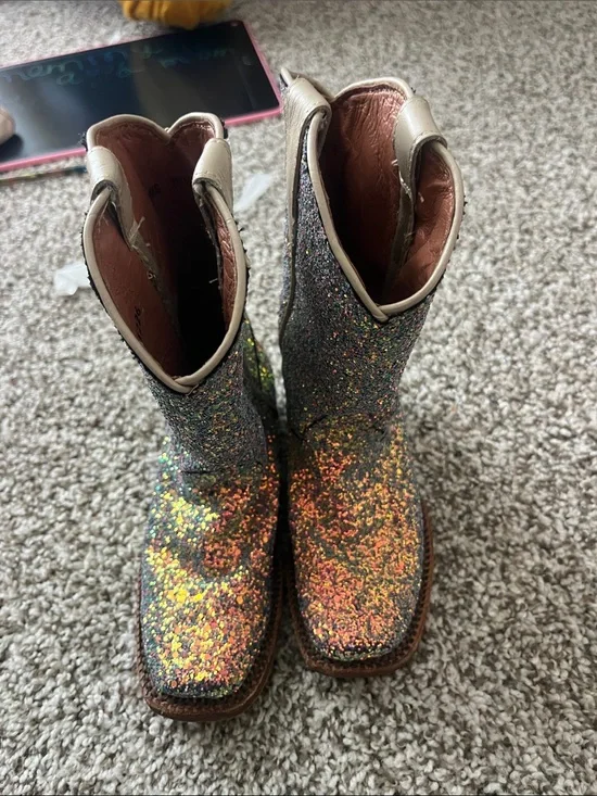 AMO Glitter Multicolor Kids' Cowboy Boots with Cream Trim
