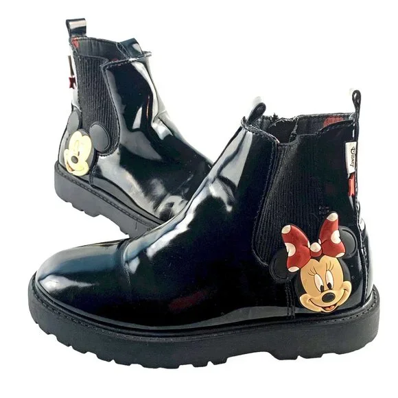 ZARA‎ X DISNEY Faux Patent Leather Zip Rain Boots