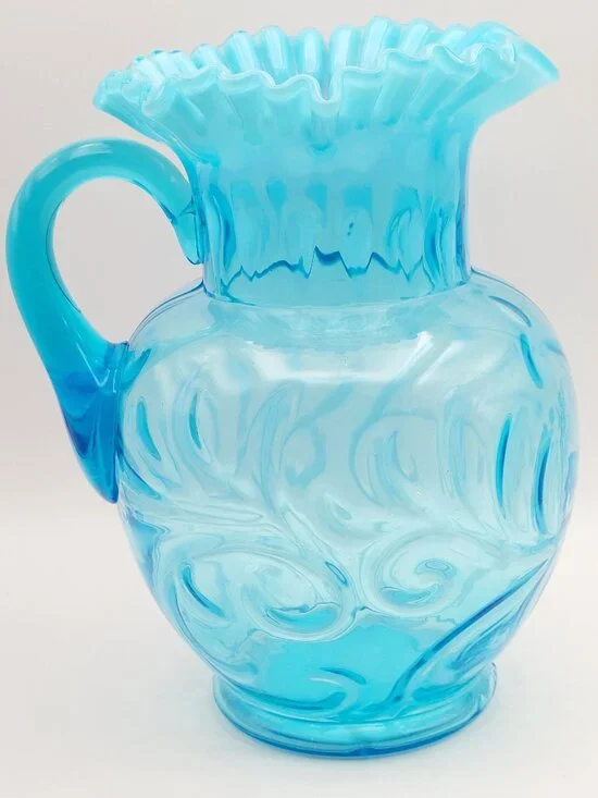 Fenton EAPG 1910 Blue Opalescent Buttons Braids Pitcher 9.25