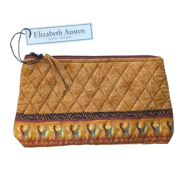 Elizabeth Austen New York Quilted Cosmetic Bag Safari Giraffe Zebra Print Pouch