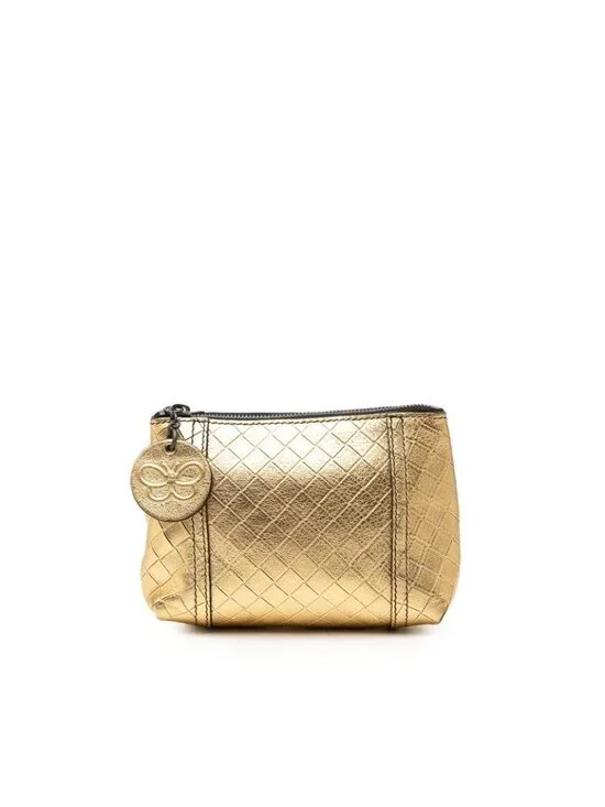 Bottega Veneta Intrecciato Pouch Case Gold Leather