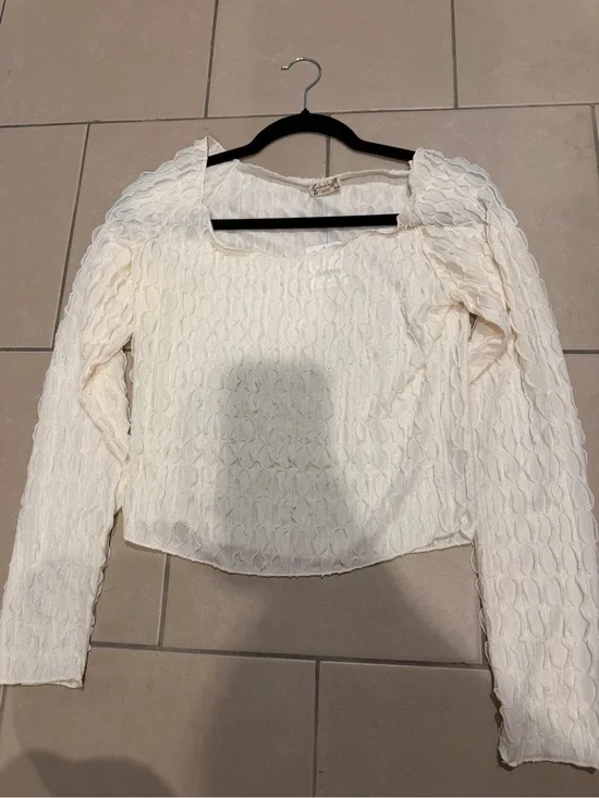 Free People Women’s Ivory Textured Long-Sleeve Square Neck Top