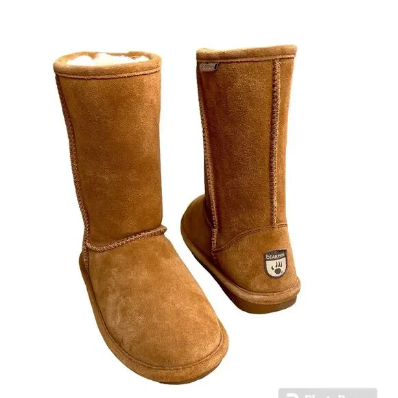 Bearpaw Emma Suede mid Lined Wool Boots Brown Tan Size 3 Like New Worn Once