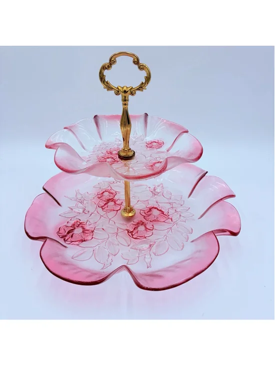 Vintage Mikasa Rosella Serving Stand Pink Two Tier