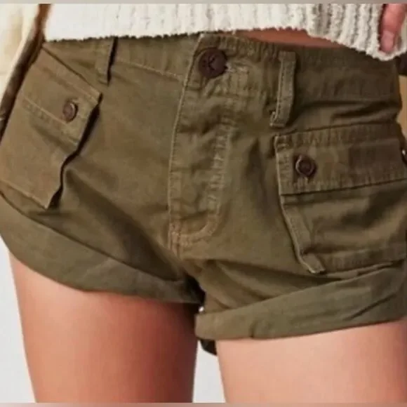 Free People One Teaspoon Dark Khaki Cadet Bandit Low-waist Short NWT Size 30