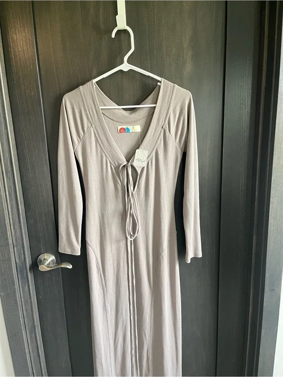 Free People Taupe Maxi Dress with Tie Front