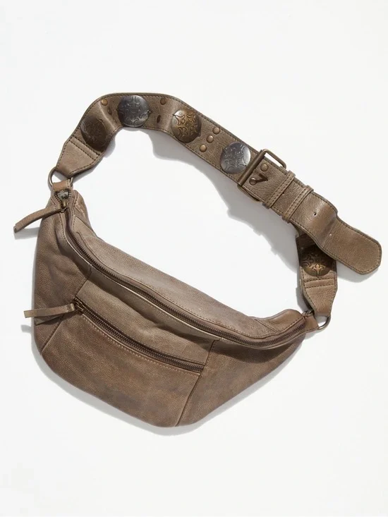 Free People Wilder Embellished Leather Sling Bag Crossbody Frozen Earth