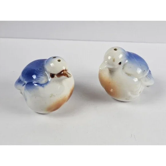 Porcelain Chubby Blue Birds Salt and Pepper Shakers