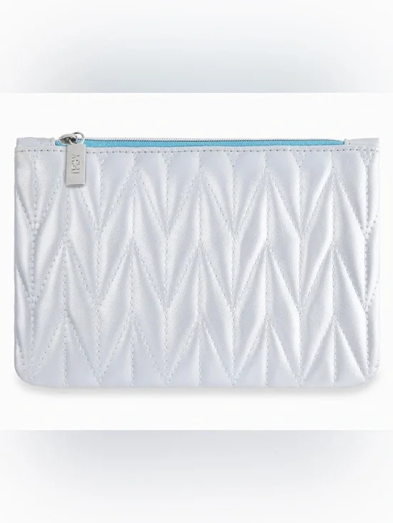 Ipsy Glam Makeup Bag | Metallic Silver Quilted