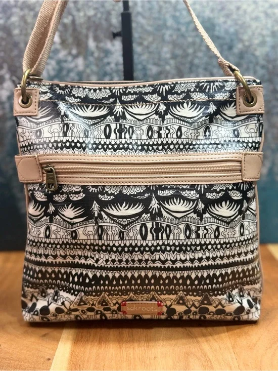 Sakroots 2010’s Boho Black/Cream‎ Coated Canvas Crossbody (VGUC)