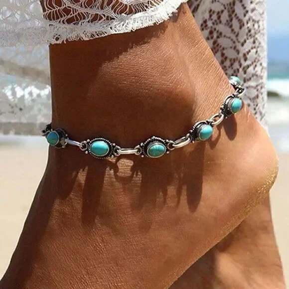 silver boho anklet A583