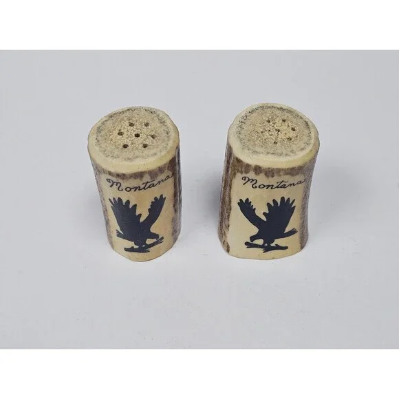 Elkhorn Montana Deer Antler Eagle Salt Pepper Shakers Souvenir
