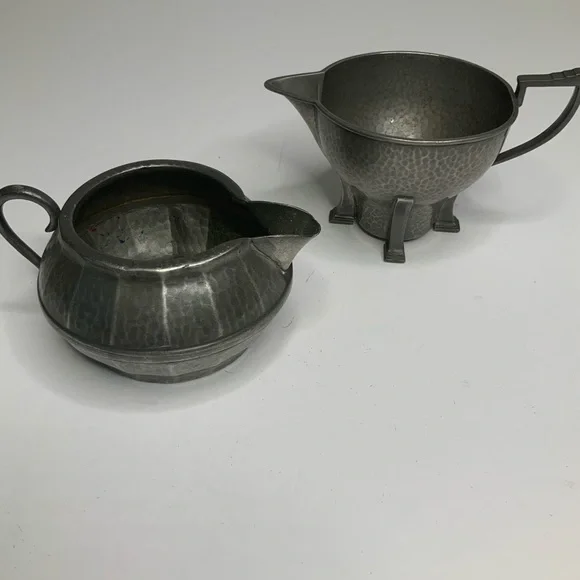 Vintage Pewter Creamers 2 hand hammered Cornish Pewter Sheffield and Old English