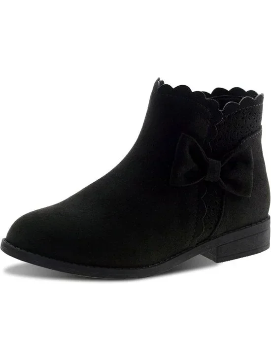 Lselom Girls Size 11 Boots Ankle Black Bow Scalloped Trim Side Zipper Low Heel