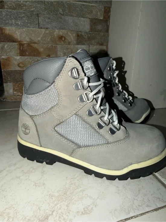 Kids Timberland Light Gray Suede Lace-Up Hiking Boots