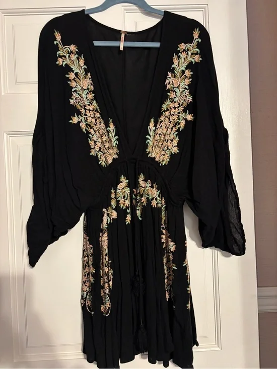 Black Embroidered V-Neck Women’s Dress