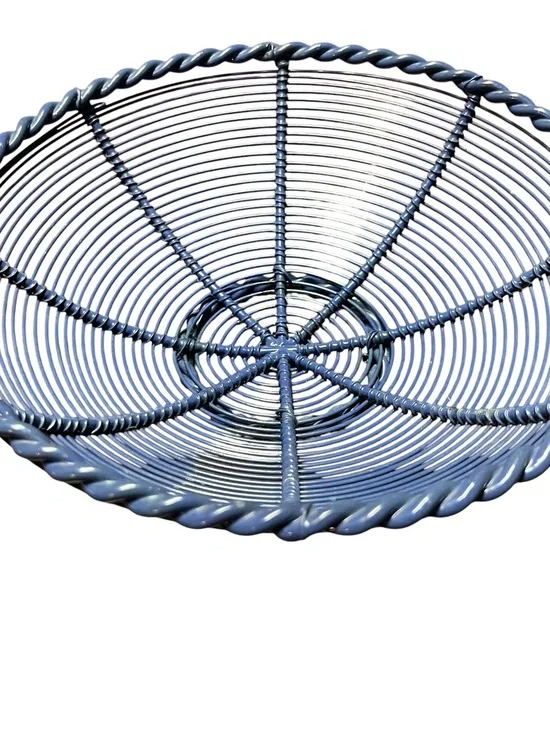 Enamel Coated Wire Decorative Fruit Bowl Spiral Rim Blue 8.5”Dx3”Deep Versatile.
