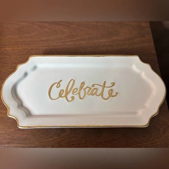 Mud Pie White and Gold Celebrate Serving Platter