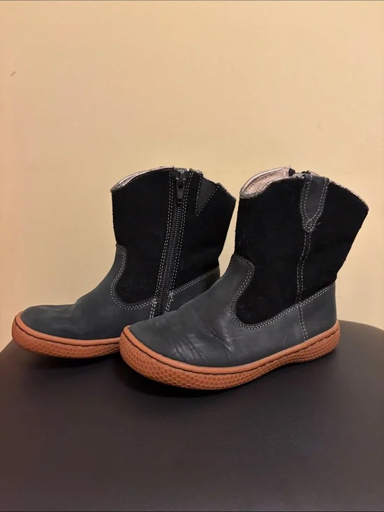 Livie & Luca Black Leather and Suede Kids Zip Boots with Brown Sole