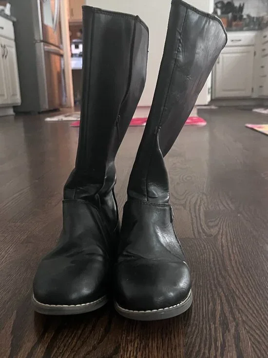 Crazy 8 Girls Black Faux Leather Knee-High Riding Boots Size 3