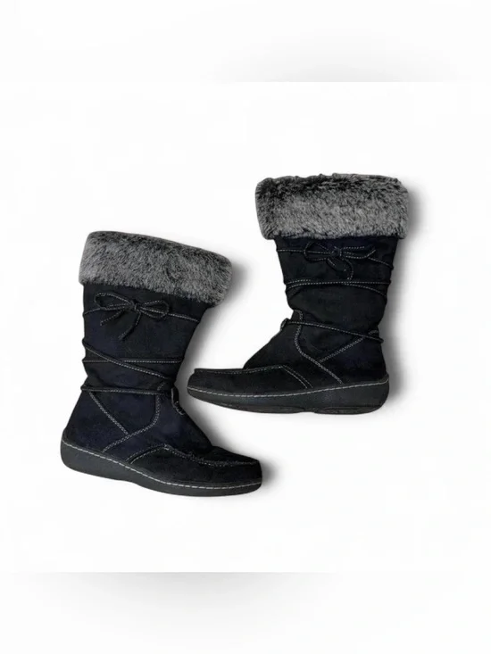 Y2K grunge American eagle fur boots with bow🩶