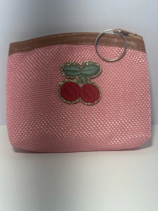 Pink Cherry Coin Purse Pouch with Keyring